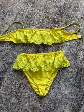 Yellow Eyelet Ruffle Two-Piece Bikini Set